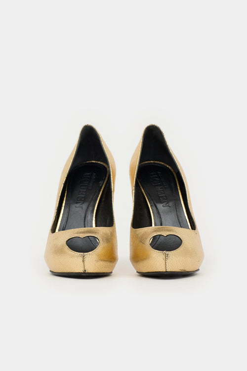 McQueen Leather Heart-Shaped Peep Toe Pump