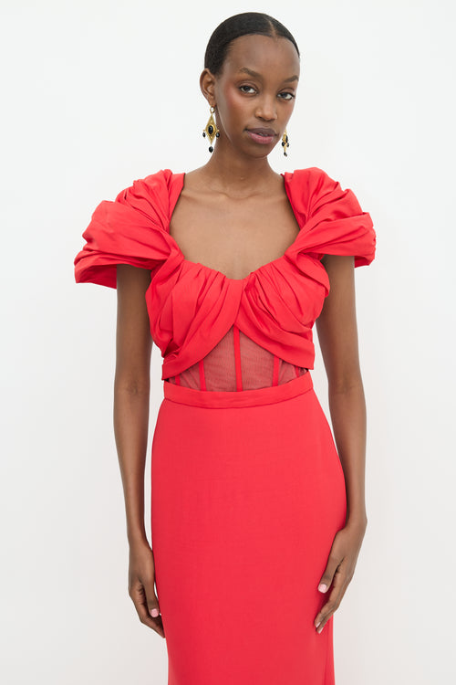 McQueen Poly Faille & Mesh Maxi Dress