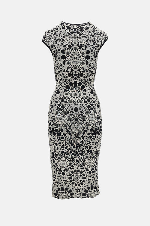 McQueen Silk & Wool Knit Jacquard Dress