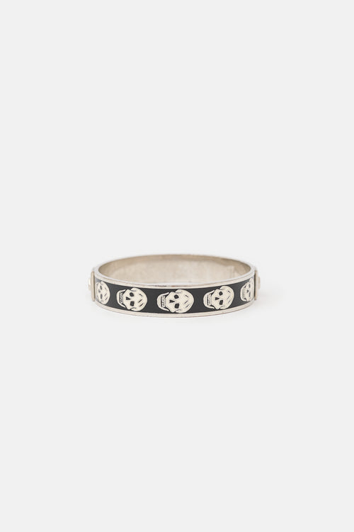 McQueen Silver Enameled Skull Bangle