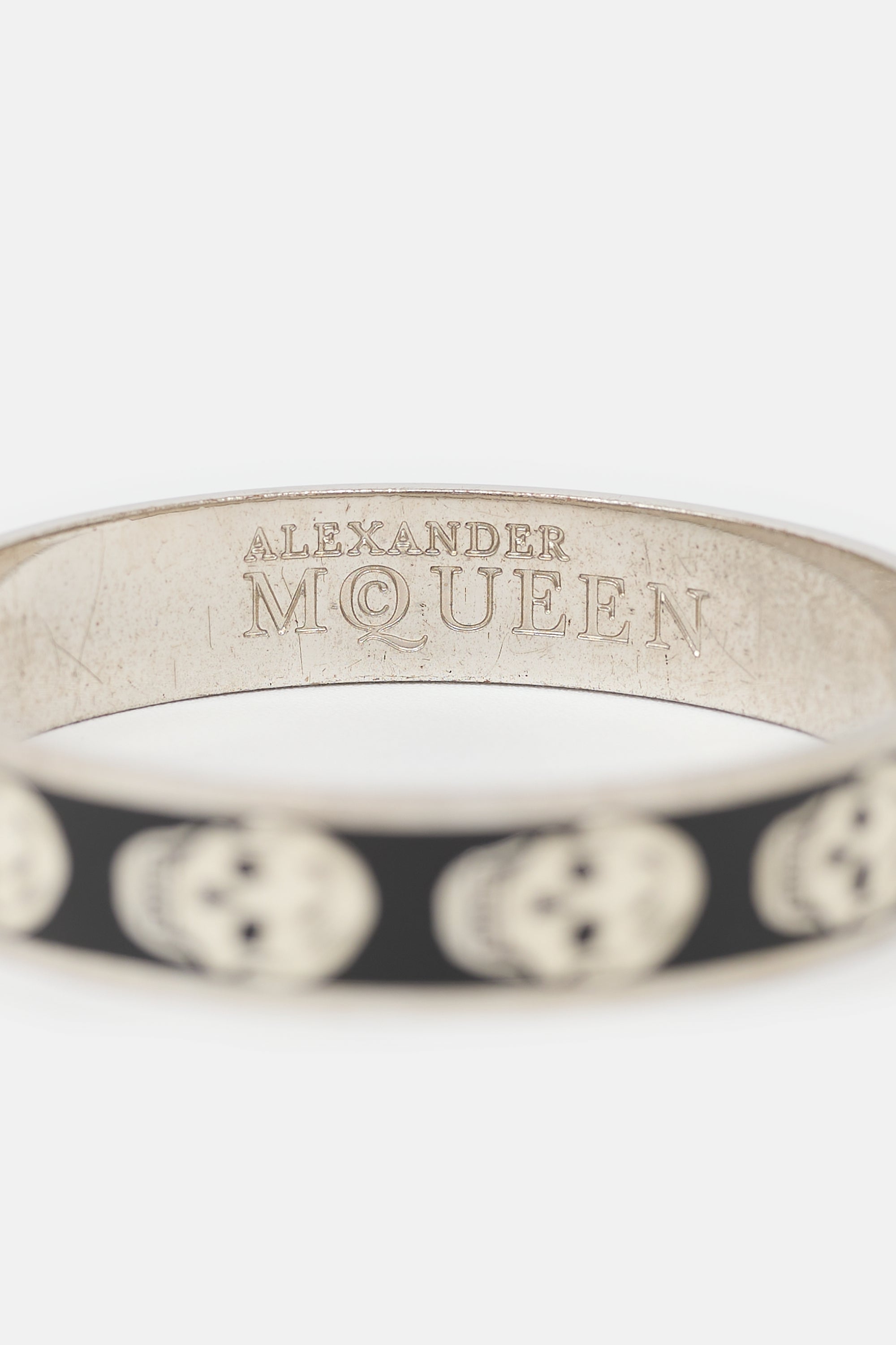 McQueen Silver Enameled Skull Bangle