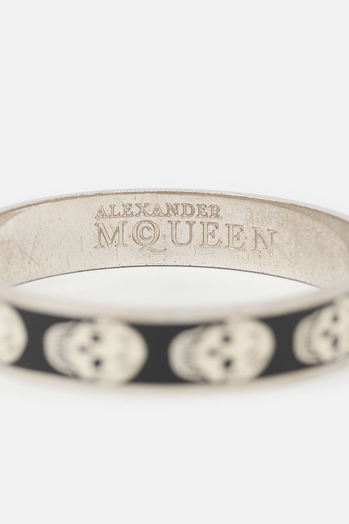 McQueen Silver Enameled Skull Bangle