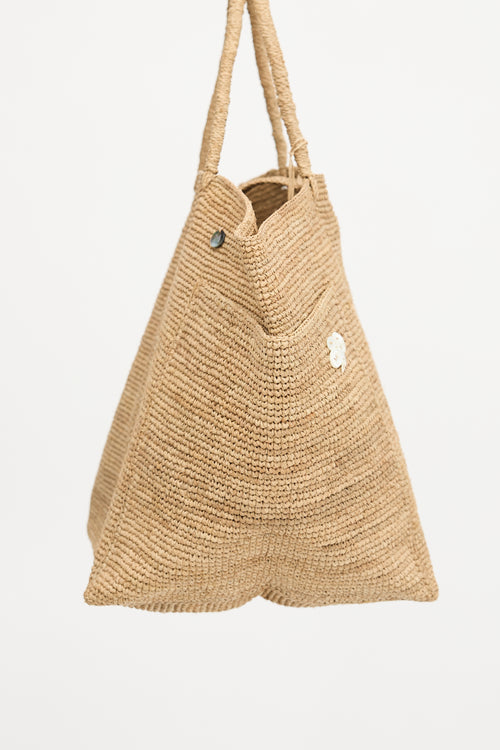 Merciel Raffia Appliqué Tote Bag
