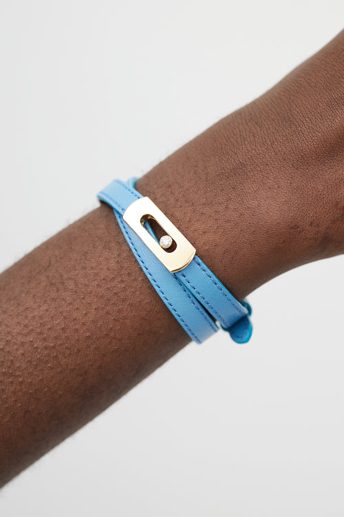 Messika 18K Gold & Blue Leather My Move Wrap Bracelet