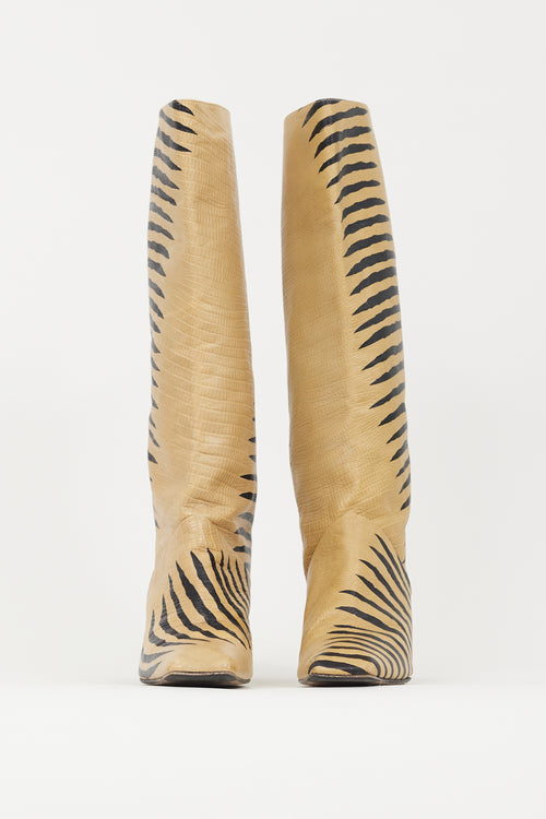Miista Beige & Black Embossed Leather Boot