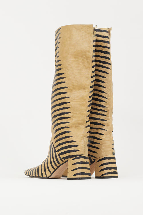 Miista Beige & Black Embossed Leather Boot
