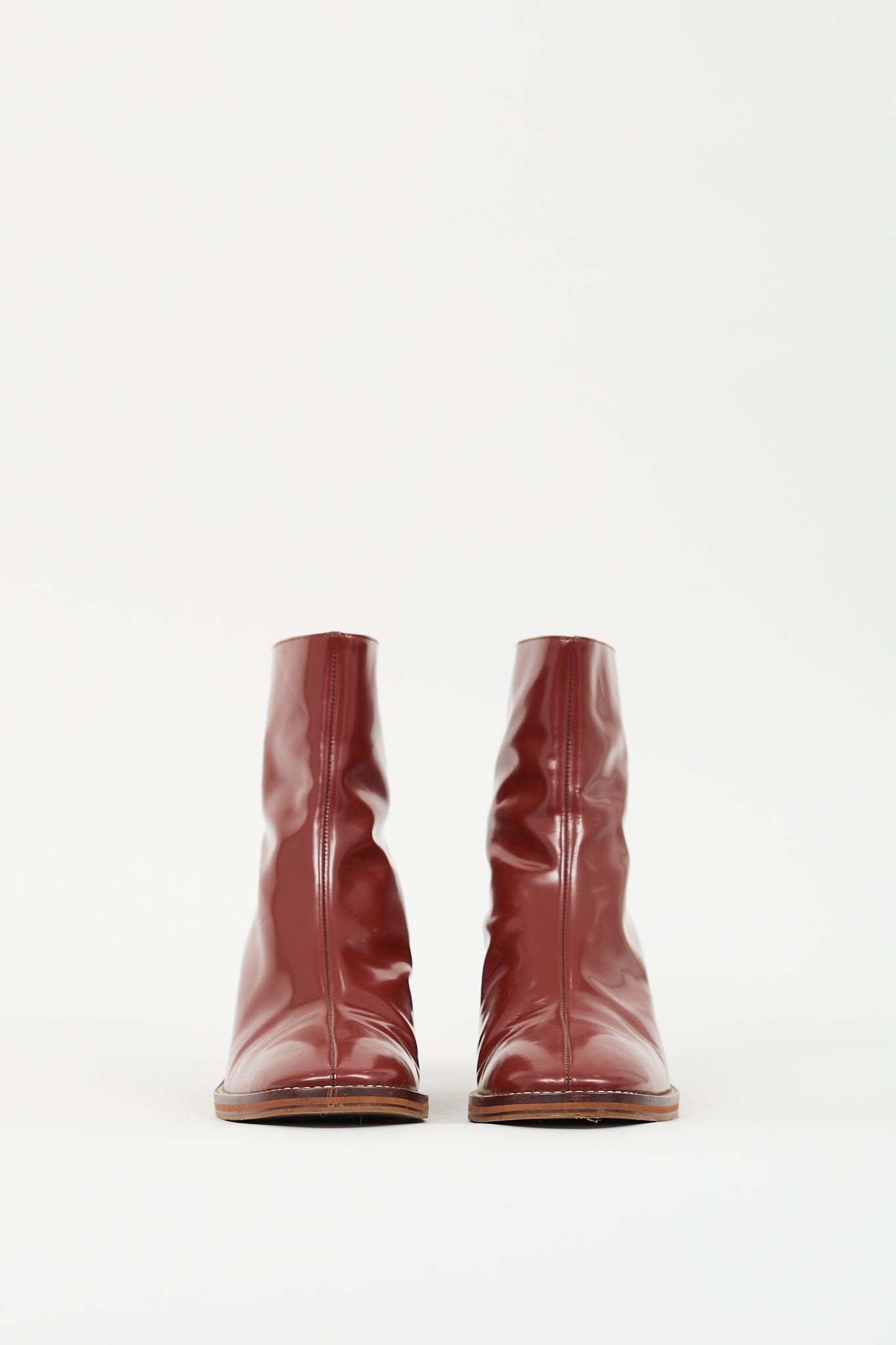 Miista Red Leather Zipped Ankle Boot