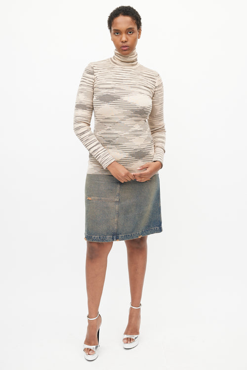 Missoni Beige & Black Stripe Turtleneck Top