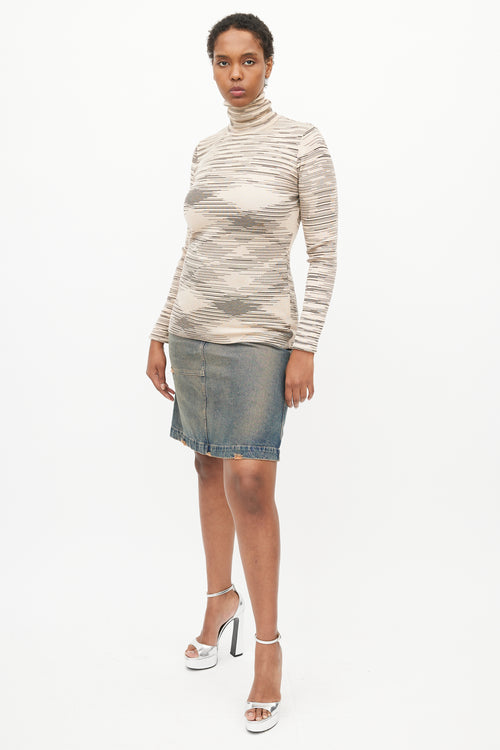Missoni Beige & Black Stripe Turtleneck Top