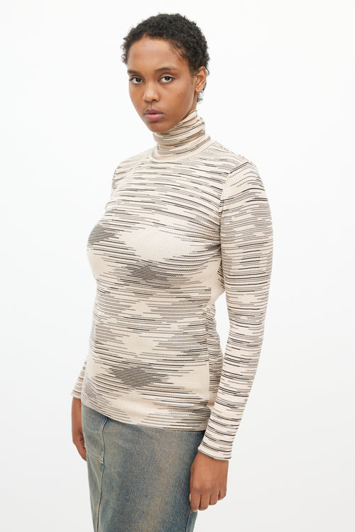 Missoni Beige & Black Stripe Turtleneck Top