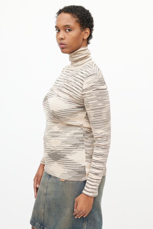 Missoni Beige & Black Stripe Turtleneck Top
