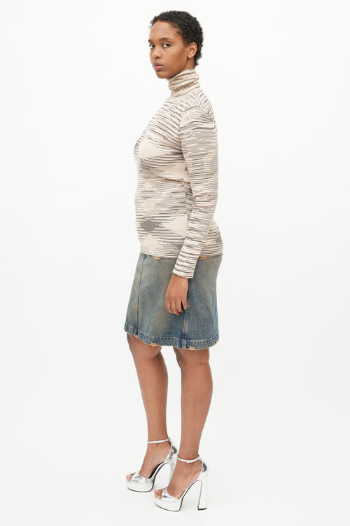 Missoni Beige & Black Stripe Turtleneck Top