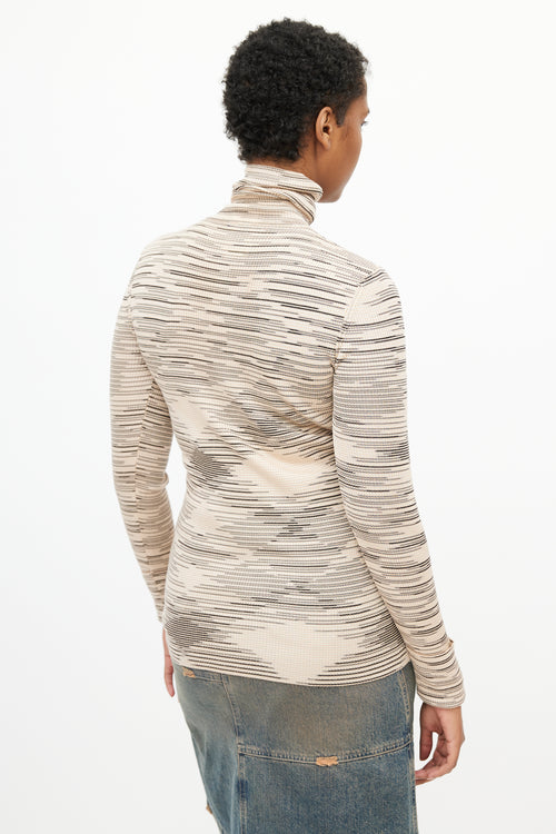Missoni Beige & Black Stripe Turtleneck Top