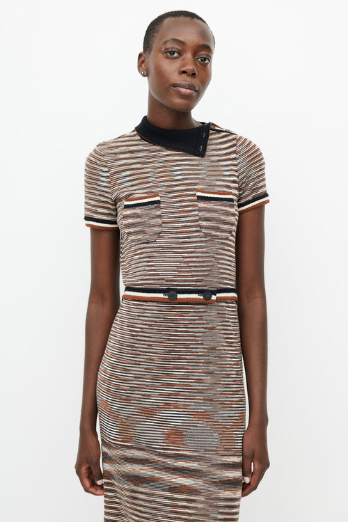 Missoni Beige & Multicolour Knit Stripe Belted Dress