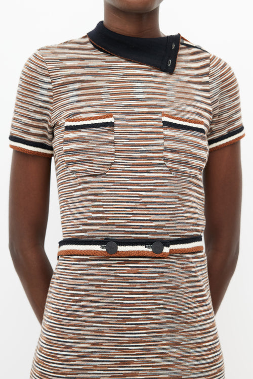 Missoni Beige & Multicolour Knit Stripe Belted Dress