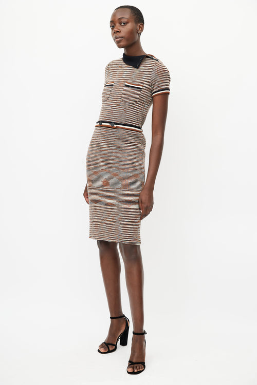 Missoni Beige & Multicolour Knit Stripe Belted Dress