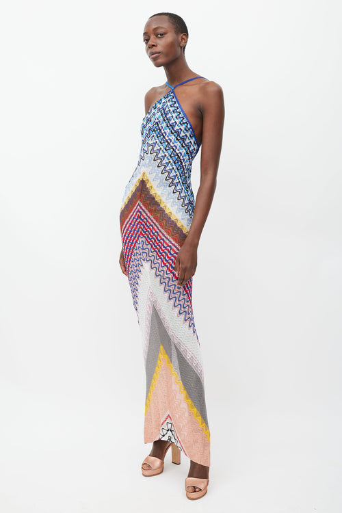 Missoni Blue & Multicolour Wave Knit Halter Dress