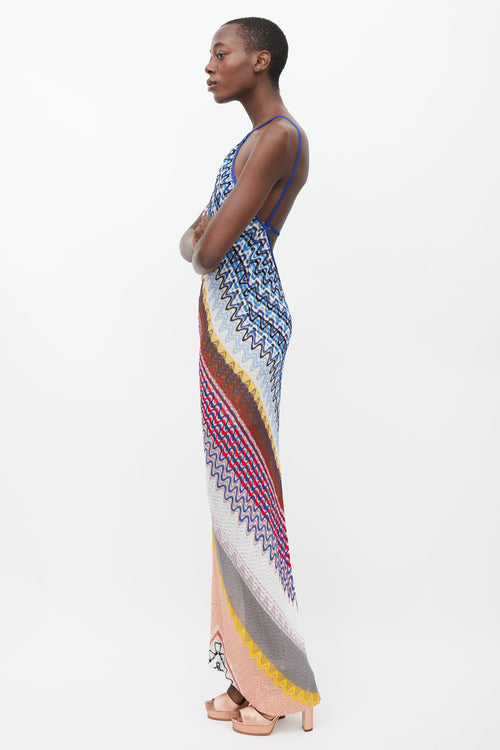 Missoni Blue & Multicolour Wave Knit Halter Dress