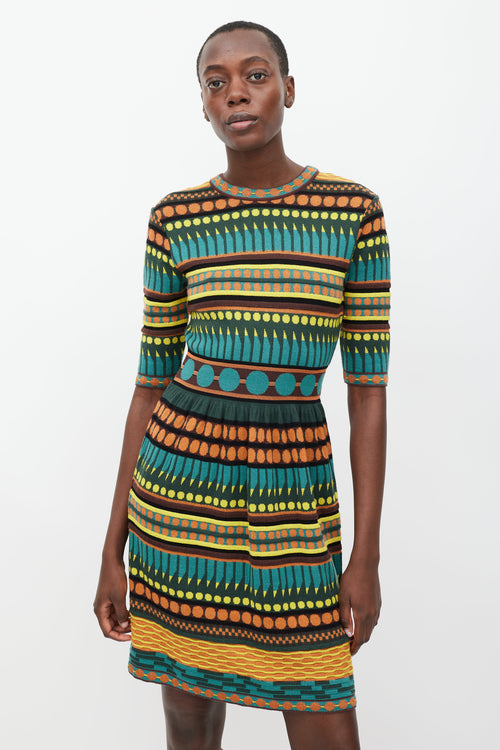 Missoni Green & Multicolour Knit Geometric Dress