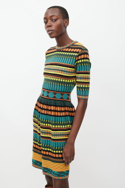 Missoni Green & Multicolour Knit Geometric Dress