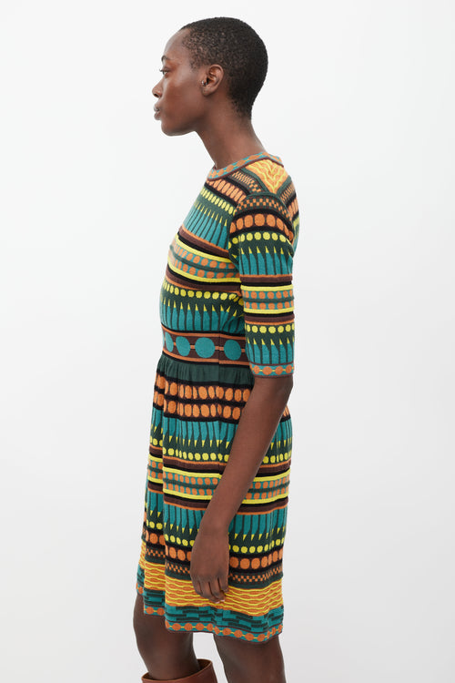 Missoni Green & Multicolour Knit Geometric Dress