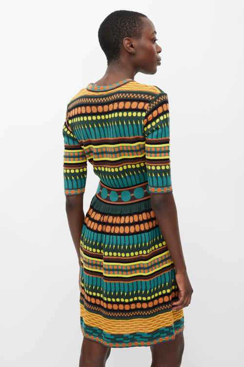 Missoni Green & Multicolour Knit Geometric Dress