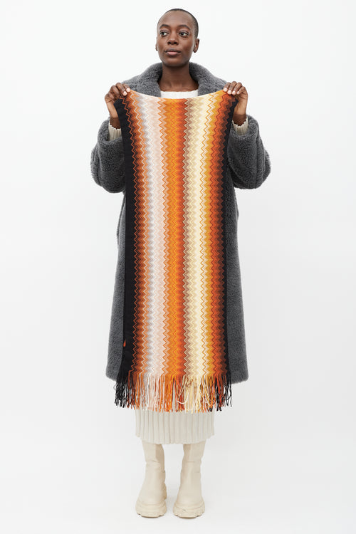 Missoni Orange & Multi Wool Chevron Knit Scarf