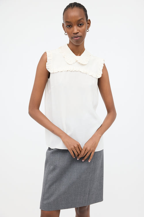 Miu Miu 2017 Silk Sleeveless Ruffle Blouse