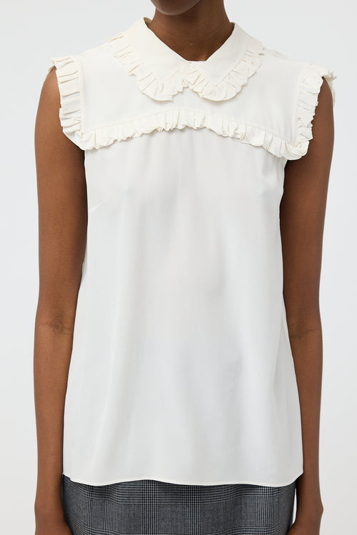 Miu Miu 2017 Silk Sleeveless Ruffle Blouse
