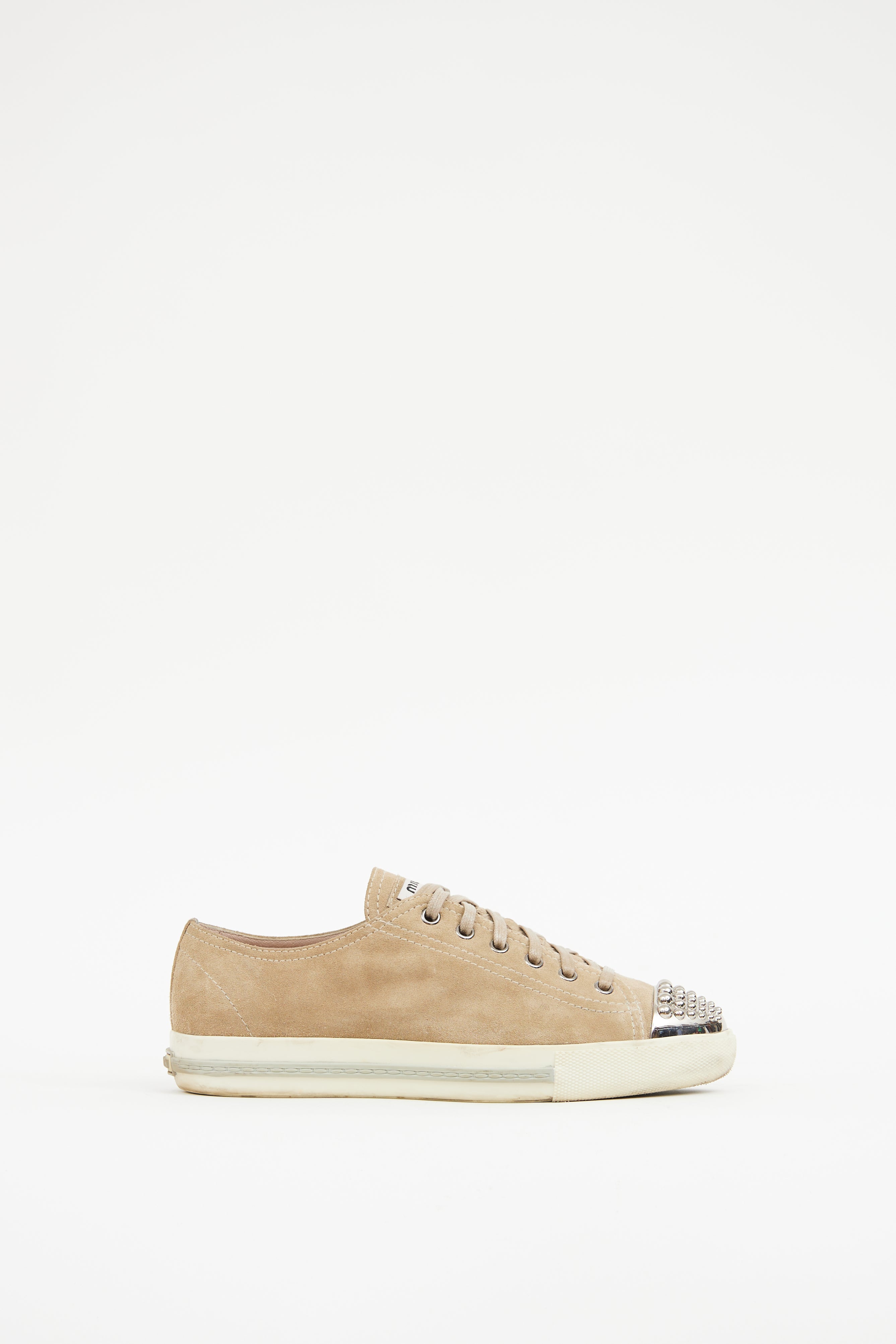 Miu Miu Beige & Silver Toe Cap Sneaker