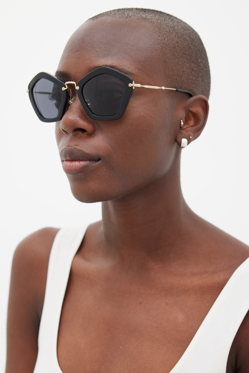 Miu Miu Black & Gold Angular SMU06O Sunglasses