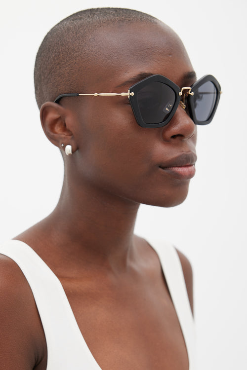 Miu Miu Black & Gold Angular SMU06O Sunglasses