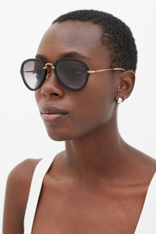 Miu Miu Black & Gold SMU03Q Aviator Sunglasses