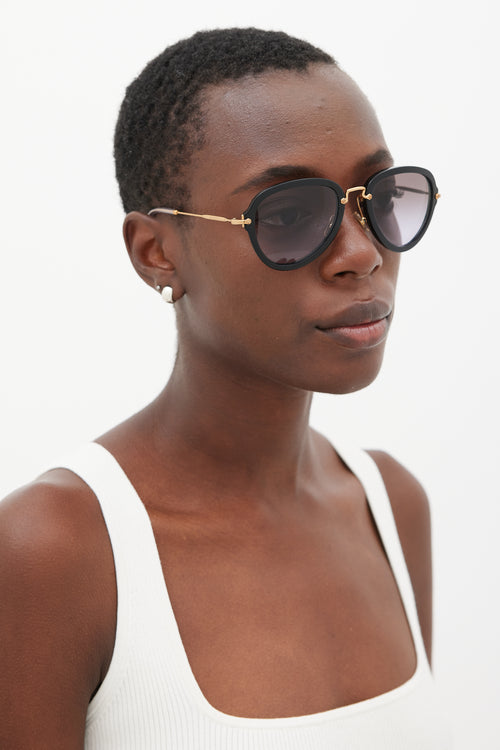 Miu Miu Black & Gold SMU03Q Aviator Sunglasses