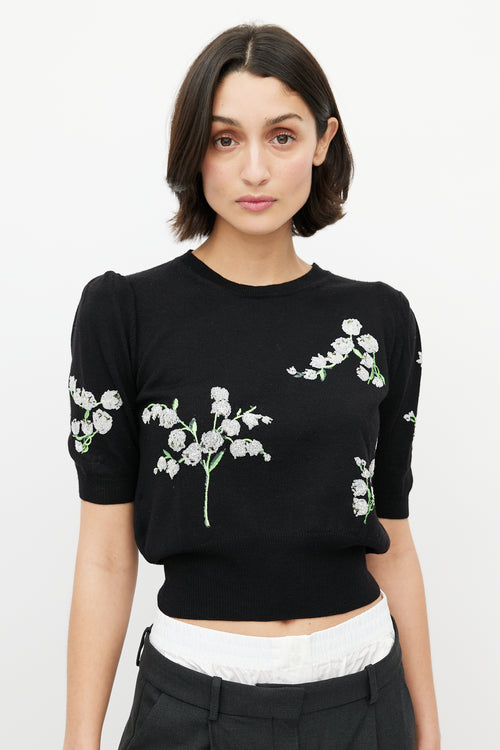 Miu Miu Black & Multicolour Wool Floral Sequin Top