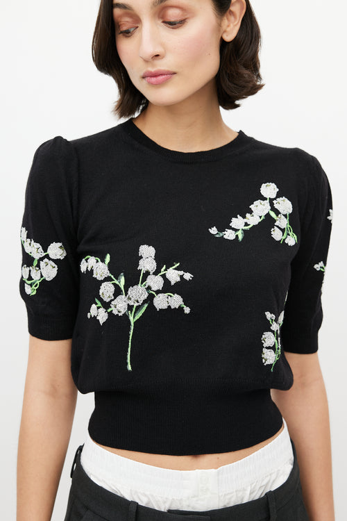 Miu Miu Black & Multicolour Wool Floral Sequin Top