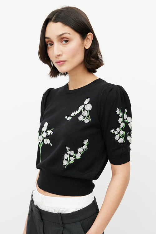 Miu Miu Black & Multicolour Wool Floral Sequin Top