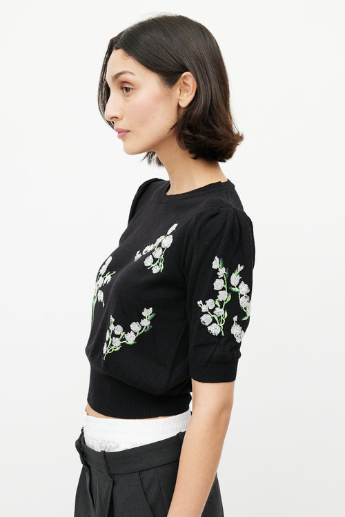 Miu Miu Black & Multicolour Wool Floral Sequin Top