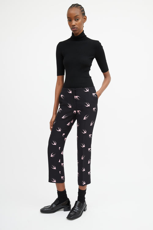 Miu Miu SS 2010 Black & Pink Printed Silk Trouser