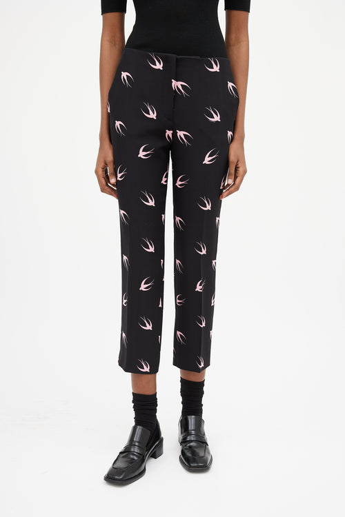 Miu Miu SS 2010 Black & Pink Printed Silk Trouser