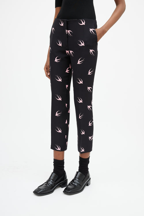 Miu Miu SS 2010 Black & Pink Printed Silk Trouser