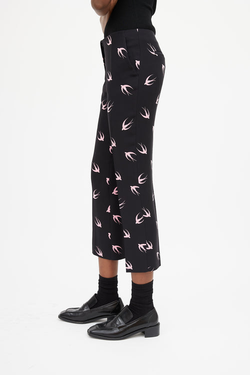 Miu Miu SS 2010 Black & Pink Printed Silk Trouser