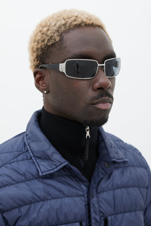 Miu Miu Black & Silver SMU58E Rectangular Sunglasses