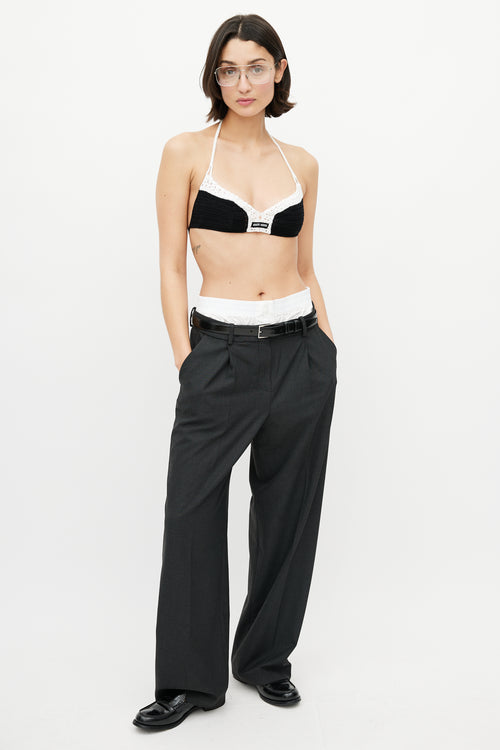 Miu Miu Black & White Crochet Cotton Bra Top
