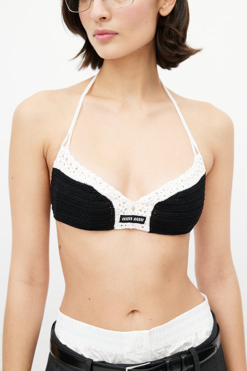 Miu Miu Black & White Crochet Cotton Bra Top