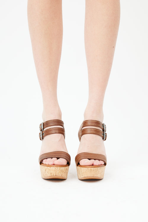  Brown Leather & Cork Platform Heel