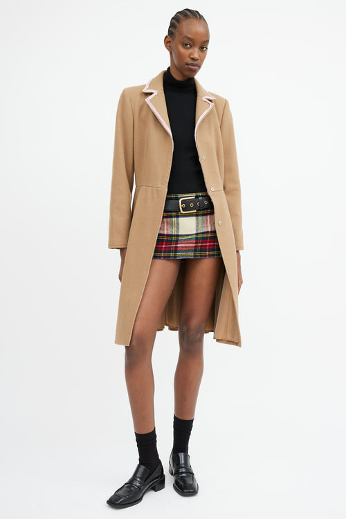 Miu Miu Brown & Pink Trim Collar Coat