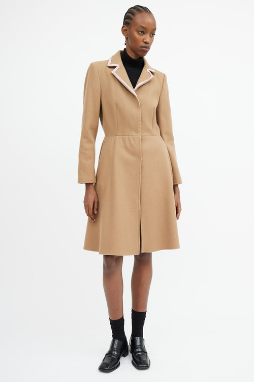 Miu Miu Brown & Pink Trim Collar Coat