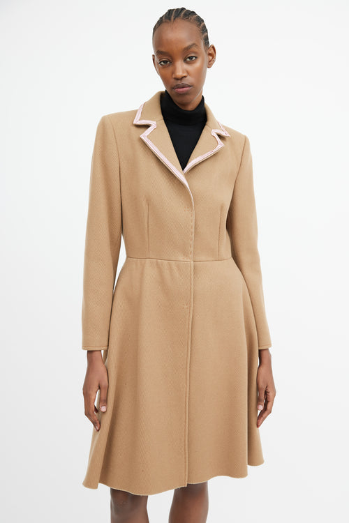 Miu Miu Brown & Pink Trim Collar Coat