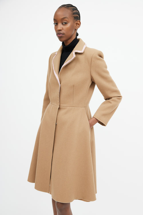 Miu Miu Brown & Pink Trim Collar Coat